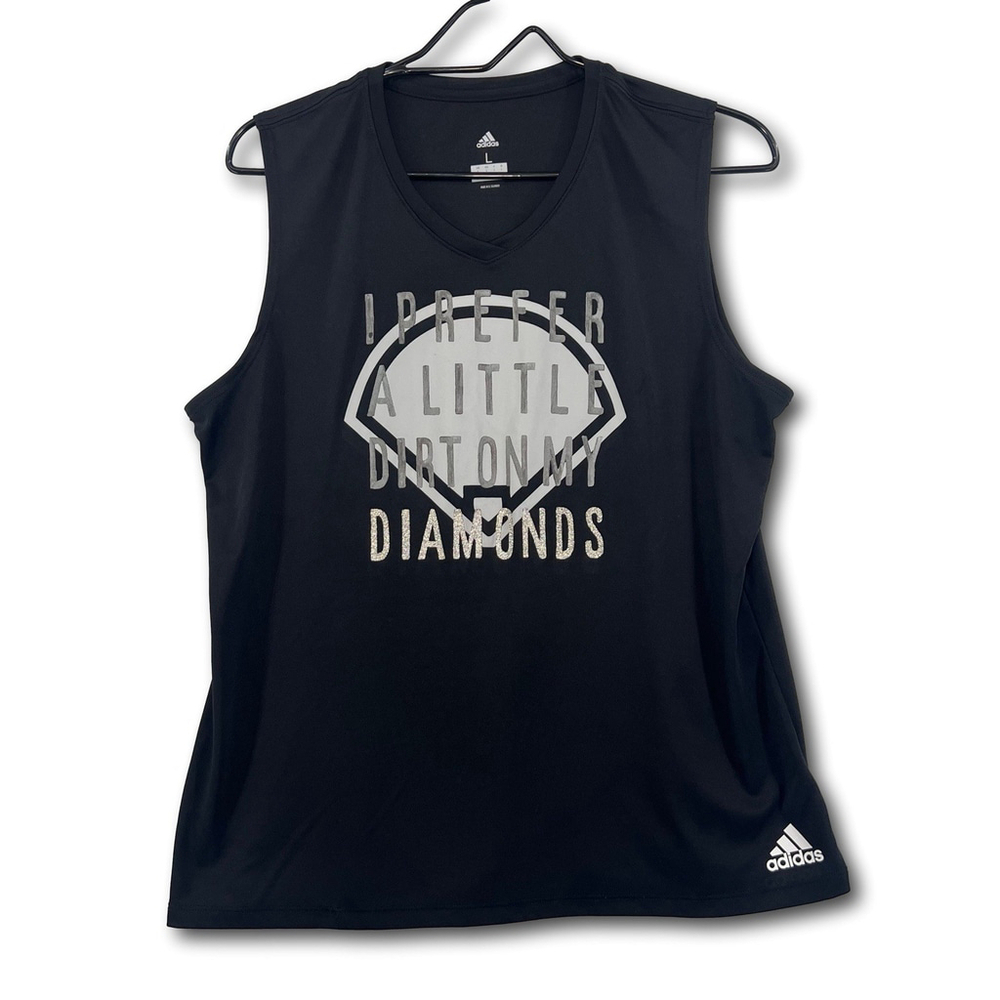 Adidas Tank Top Womens Large Black Sleeveless Shirt V Neck Aeroready Run Gym